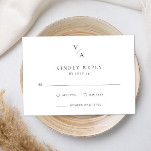 Cartão RSVP Monograma Moderno Elegante Casamento Preto e Branc