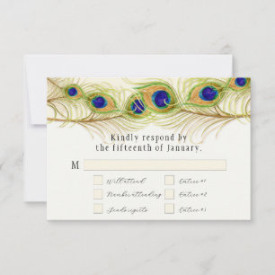 Cartão RSVP Monograma Monograma de Penas de Peacock Modernas