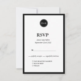 Cartão RSVP Monograma | Opções de Comida para Casamento Preto 