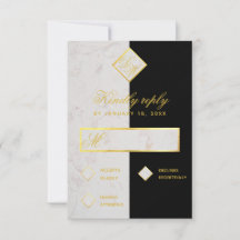Monograma Preto e Branco Mármore Dourado Casamento