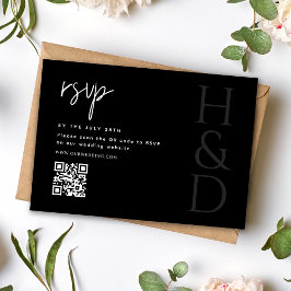 Cartão RSVP Monograma Preto e Branco Moderno Casamento Minimal