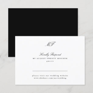 Cartão RSVP Monograma tradicional clássico de site branco pret