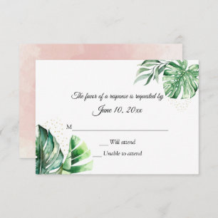 Cartão RSVP Monstera Botânica Tropical e Casamento Dourado