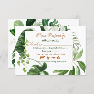 Cartão RSVP Monstera Verde De Casamento Deixa Aquarela De Fram