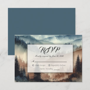 Cartão RSVP Montanhas Azul Empoeirado e Marrom Mocha