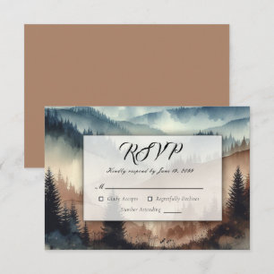 Cartão RSVP Montanhas Azul Empoeirado e Marrom Mocha