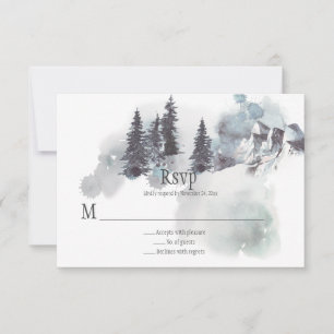 Cartão RSVP Montanhas cobertas por neve Pine Trees Casamento R