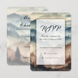 Cartão RSVP Montanhas Dusty Blue e Mocha Brown Casamento