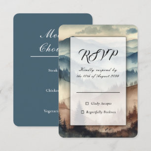 Cartão RSVP Montanhas Dusty Blue e Mocha Brown Casamento