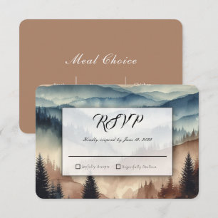 Cartão RSVP Montanhas Dusty Blue e Mocha Brown Casamento
