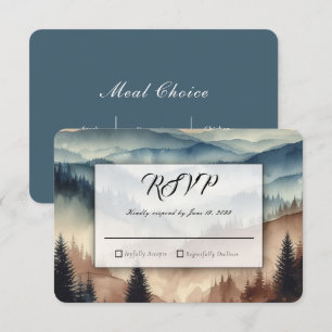 Cartão RSVP Montanhas Dusty Blue e Mocha Brown Casamento