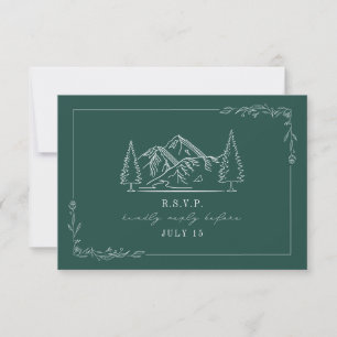 Cartão RSVP Montanhas Line Art Casamento Teal