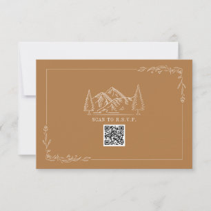 Cartão RSVP Montanhas Line Art Goldenrod Código QR Casamento R