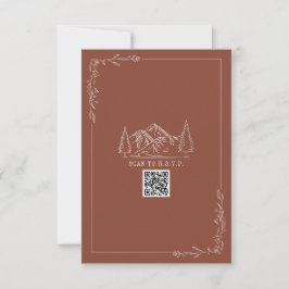 Cartão RSVP Montanhas Line Art Terracotta Código QR Casamento