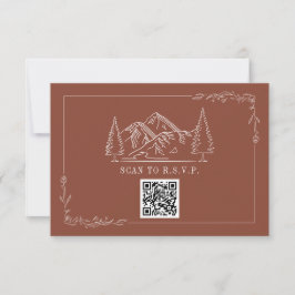Cartão RSVP Montanhas Line Art Terracotta Código QR Casamento