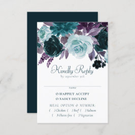 Cartão RSVP Moody Boho | Teal e EggPlant Purple Rosa