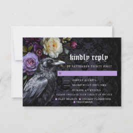 Cartão RSVP Moody Purple Gothic Garden Crow | Opções de refeiç