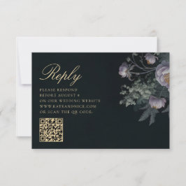 Cartão RSVP Moody Vintage Floral Peony Romance Código QR Casam