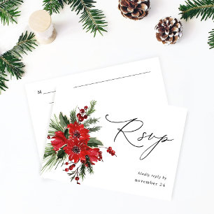 Cartão RSVP Morangas de Natal & Floral Vermelho Pinheiro com R