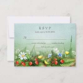 Cartão RSVP Morangos silvestres flores silvestres prados céu a