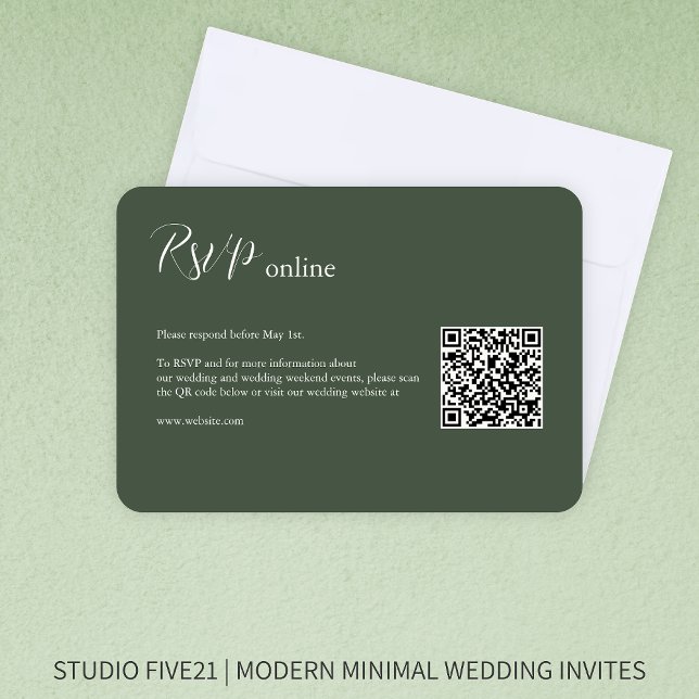 Cartão RSVP Moss Green - Casamento Moderno Elegante (Criador carregado)
