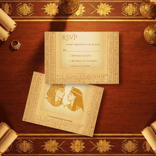Cartão RSVP Motivos Hieroglíficos de Ouro Antigo Casamento Egí