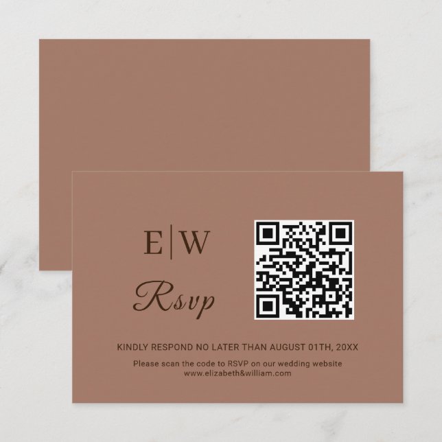 Cartão RSVP Mousse Simples Elegante Mocha com Casamento Monogr (Frente/Verso)