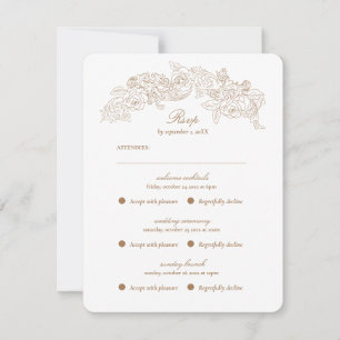 Cartão RSVP Multievento Vintage Marrom Dourado Romântico