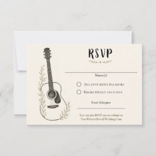 Cartão RSVP Música de Guitarra Cores Neutras Casamento