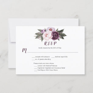 Cartão RSVP Nº 3, Escolha do Buquê de Peões Rosa Púrpura