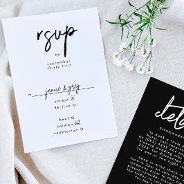 Cartão RSVP Na moda Modern Custom Names Black White Weding