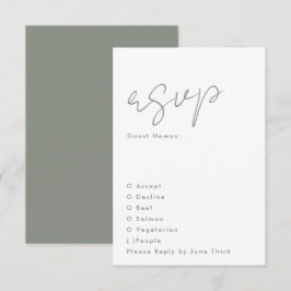 Cartão RSVP Na moda Modern Custom Names Sage Green Wedding