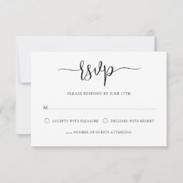 Cartão RSVP Na moda Moderna Caligrafia Negra Casamento Branco