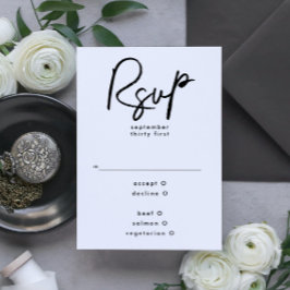 Cartão RSVP Na moda Moderno Casamento Branco Personalizado