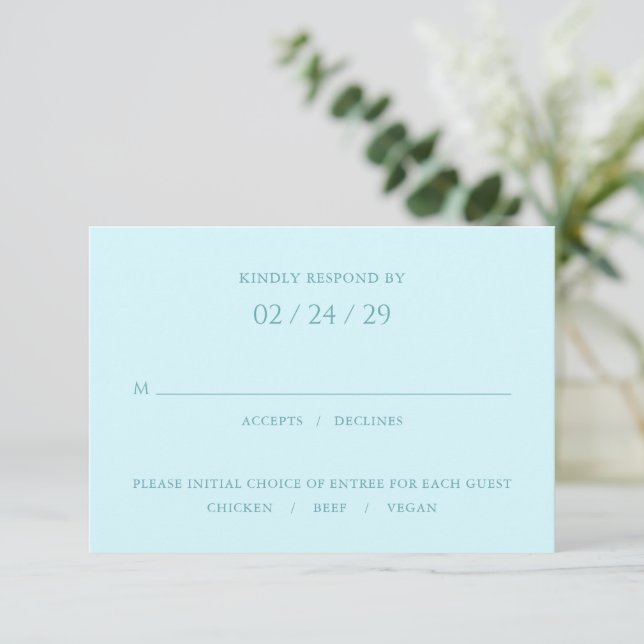 Cartão RSVP Na moda Teal Modern Wedding (Em pé/Frente)