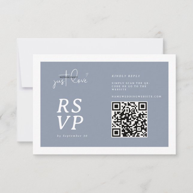 Cartão RSVP Nada sofisticado, apenas amor Dusty Blue QR-code R (Frente)