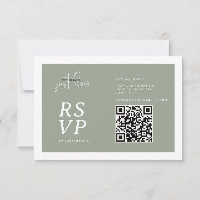 Cartão RSVP Nada sofisticado, apenas amor Sage Green QR-code R (Frente)