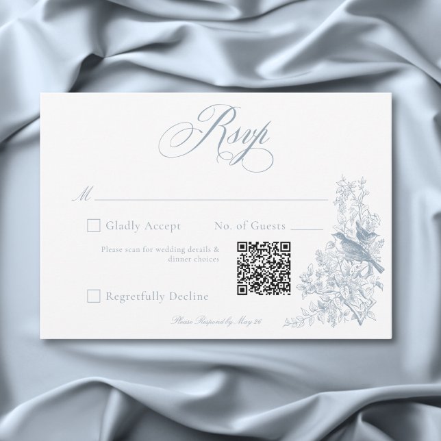 Cartão RSVP Natureza da Chinoiserie Azul Elegante e Casamento  (Elegant Blue Chinoiserie Nature & Birds Wedding RSVP Card)
