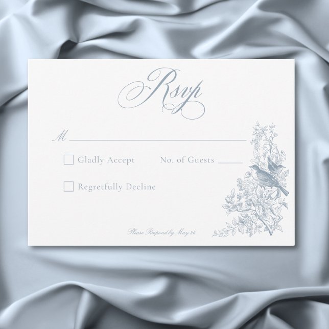 Cartão RSVP Natureza e Casamento de Aves da Chinoiserie Azul E (Elegant Blue Chinoiserie Nature & Birds Wedding RSVP Card)