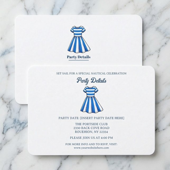 Cartão RSVP Nautical Blue And White Sailor Dress Party QR Code (Perfect for your seaside event.)