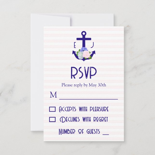 Cartão RSVP Nautical Floral Stripes Wedding (Frente)