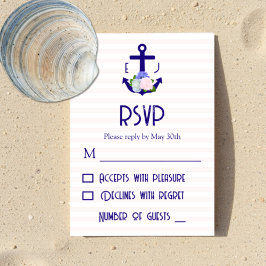 Cartão RSVP Nautical Floral Stripes Wedding