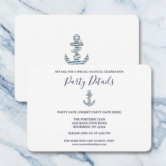Cartão RSVP Nautical Striped Anchor Birthday Party Details (Perfect for your seaside event.)