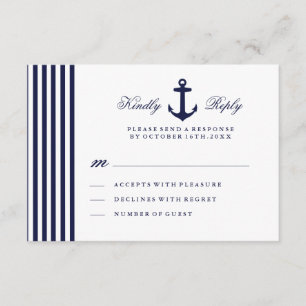 Cartão RSVP Náutico Azul Branco e Marinho