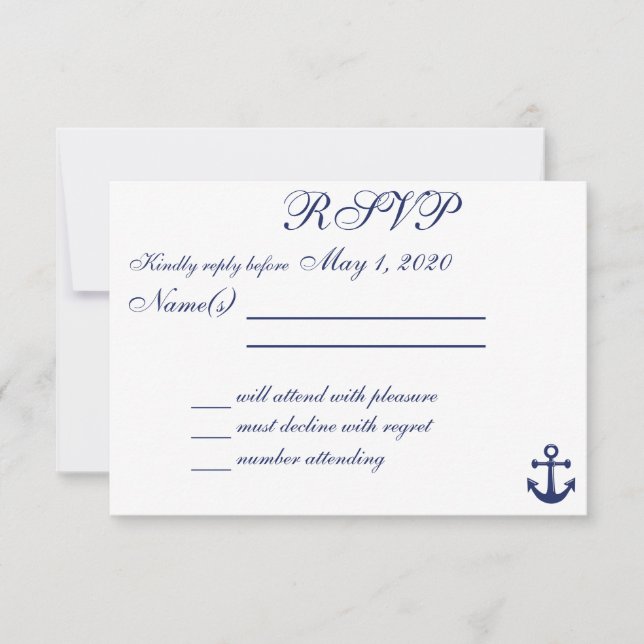Cartão RSVP Náutico Náutico marinho Azul com Âncor (Frente)