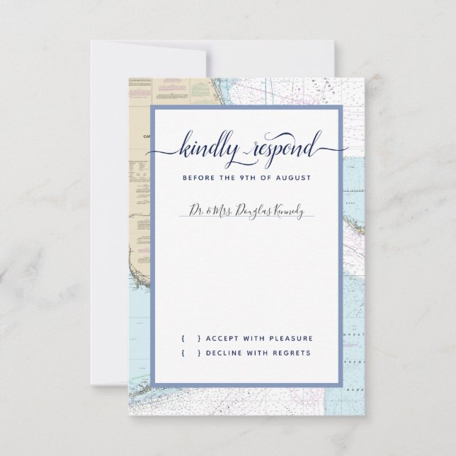 Cartão RSVP #Náutico #Wedding Sul #Flórida com Nome do Convida (Frente)