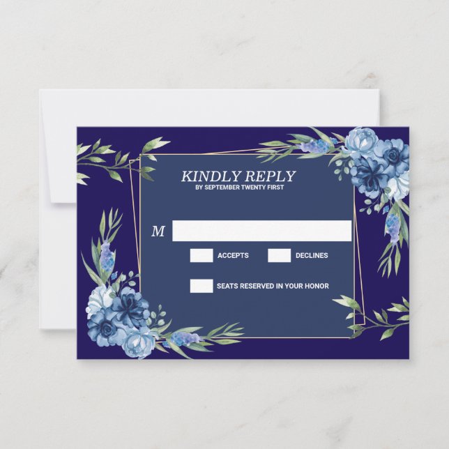 Cartão RSVP Navy Blue Burgundy Gold Blush Pink Wedding (Frente)