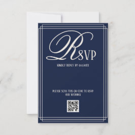 Cartão RSVP Navy Blue Luxury Wedding