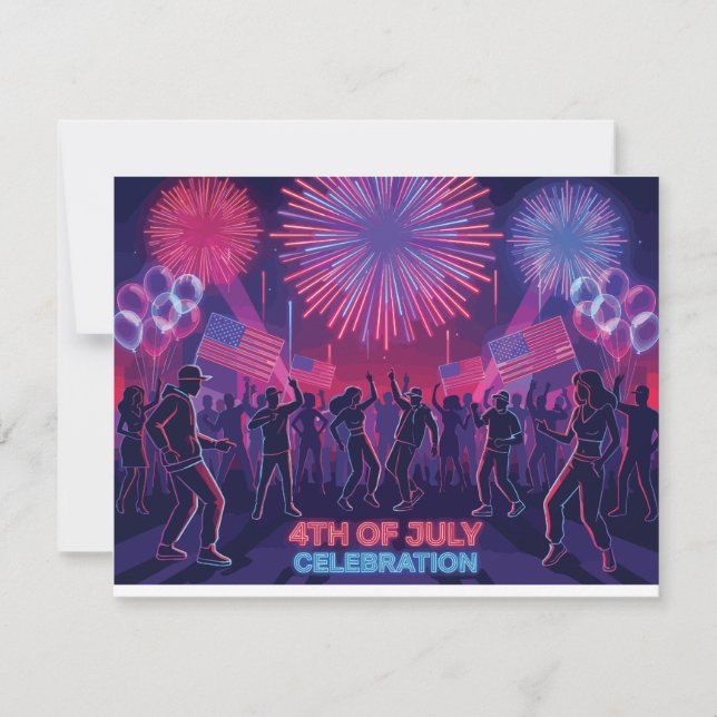 Cartão RSVP Neon 4th of July Celebration Dance Party (Frente)