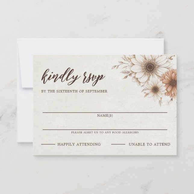 Cartão RSVP Neutral Boho Floral Wedding (Frente)